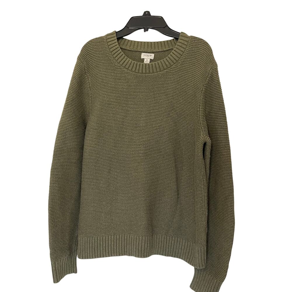 J Crew Women's Knit Olive Green Crewneck Sweater Cotton Blend Size Medium
